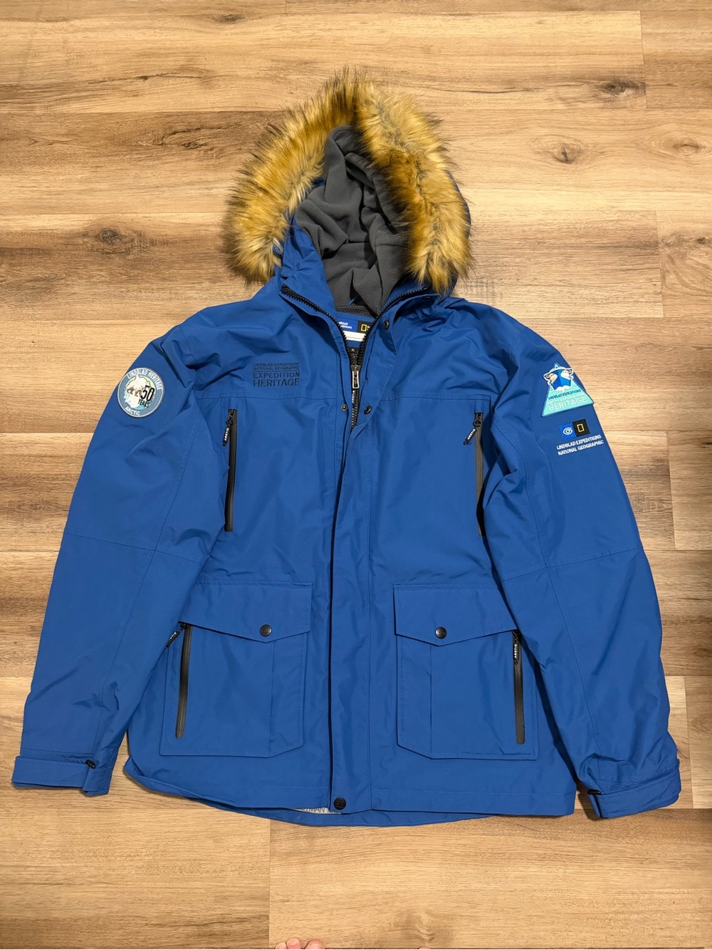 Lindblad Expeditions National Geographic Jacket Men’s Blue Fur Hood Parka Sz M